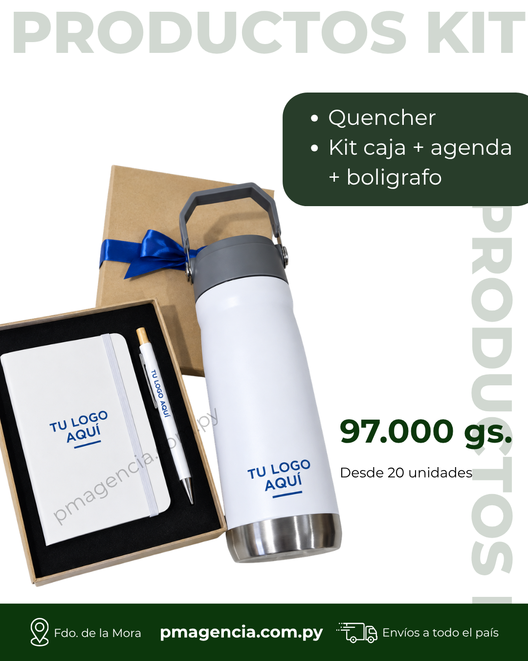 Kit Hoppie corporativo con botella, agenda y bolígrafo en caja de regalo para empresas - Kit 16