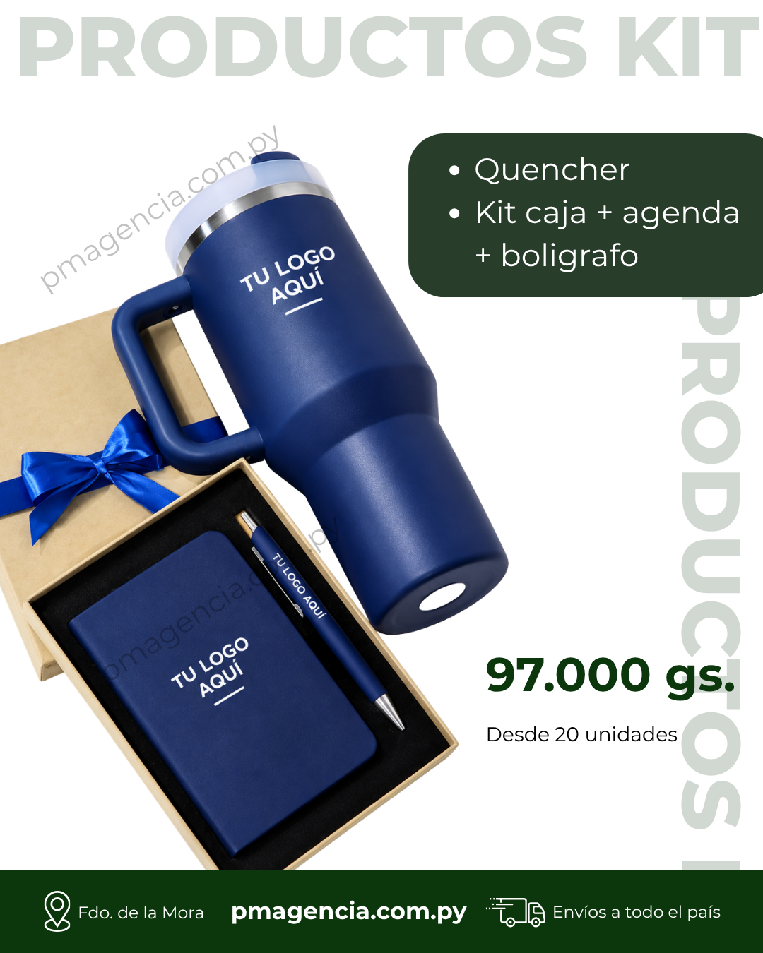 Kit Quencher corporativo con vaso quencher, agenda y bolígrafo en caja - kit empresa Paraguay - Kit 17