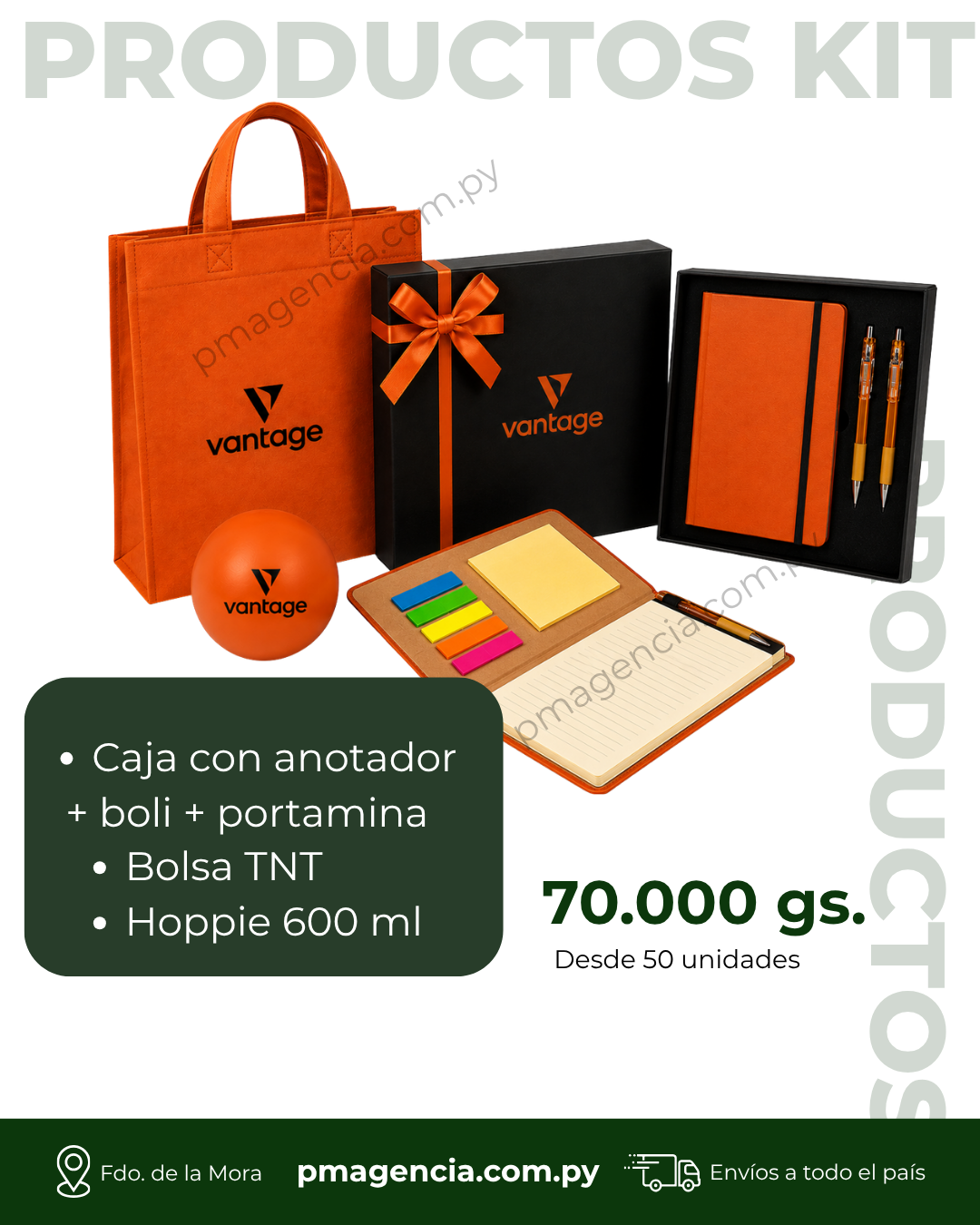 Kit empresa Vantage con caja con anotador, boli, portamina, bolsa TNT y hoppie 600 ml - Kit 18